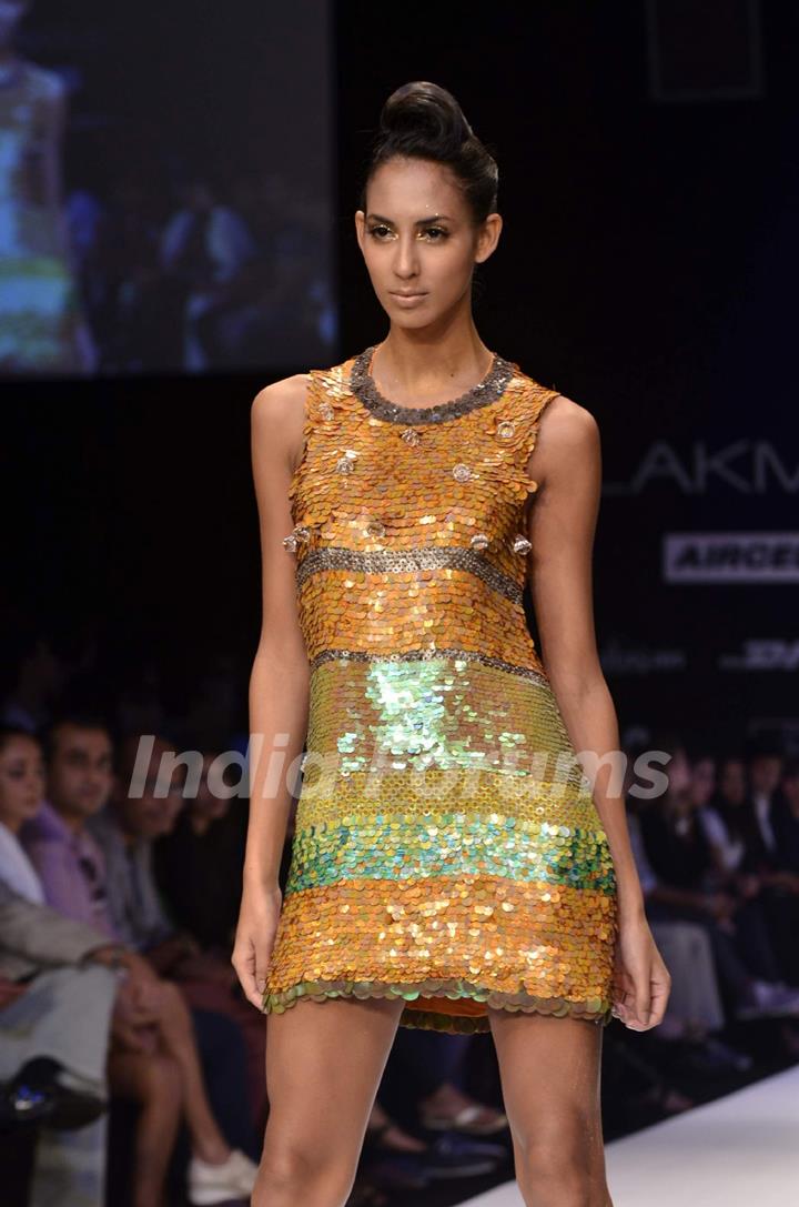 Model display creations by designer Drashta during Lakme Fashion Week Day 4 in Mumbai. .