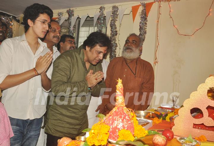 Govinda paying devote to Lord Ganesha during the occasion of Ganesh Chaturthi at their home