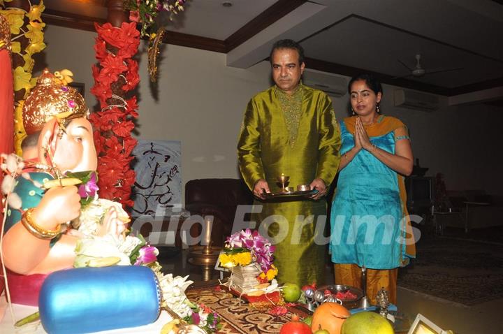 Sudesh Wadkar with wife paying devote to Lord Ganesha during the occasion of Ganesh Chaturthi