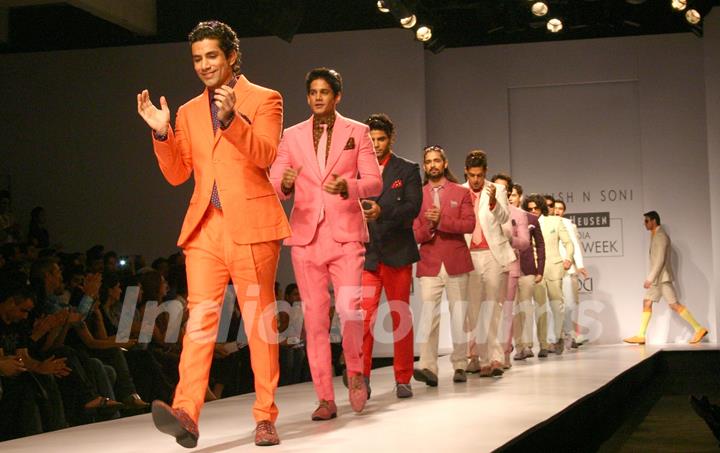 Models showcasing designer Ashish N Soni's creation at the Van Heusen India Mens Week 2011,in New Delhi on Saturday. .
