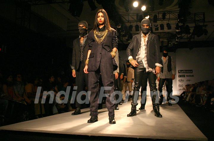 Models showcasing designer Rajesh Pratap Singh's creations at the Van Heusen India Mens Week 2011,in New Delhi on Saturday. .