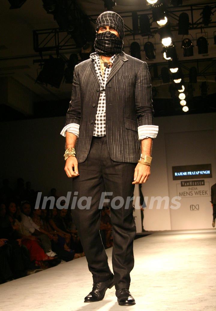 A model showcasing designer Rajesh Pratap Singh's creation at the Van Heusen India Mens Week 2011, in New Delhi on Saturday. .