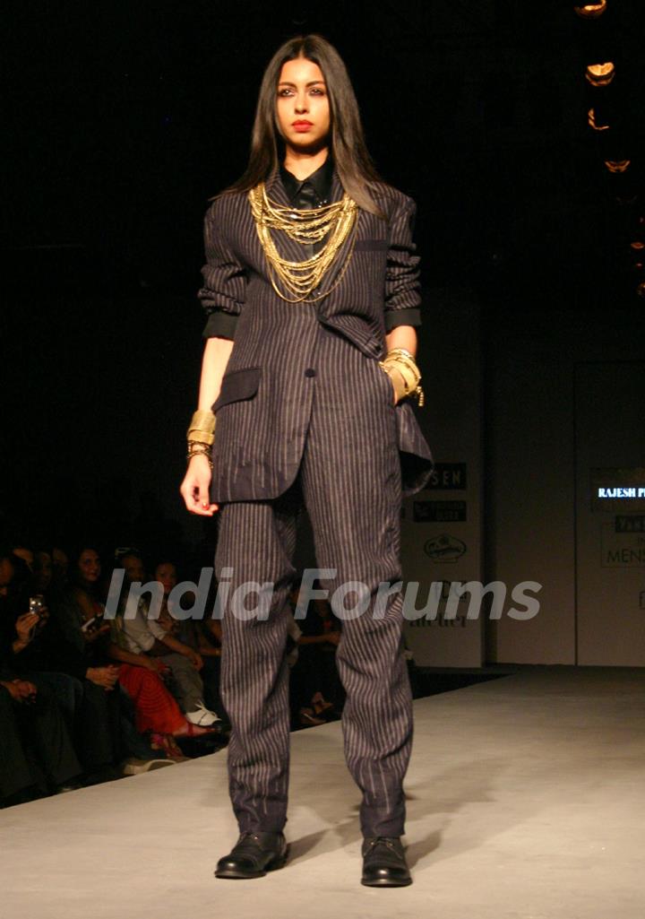 A model showcasing designer Rajesh Pratap Singh's creation at the Van Heusen India Mens Week 2011, in New Delhi on Saturday. .