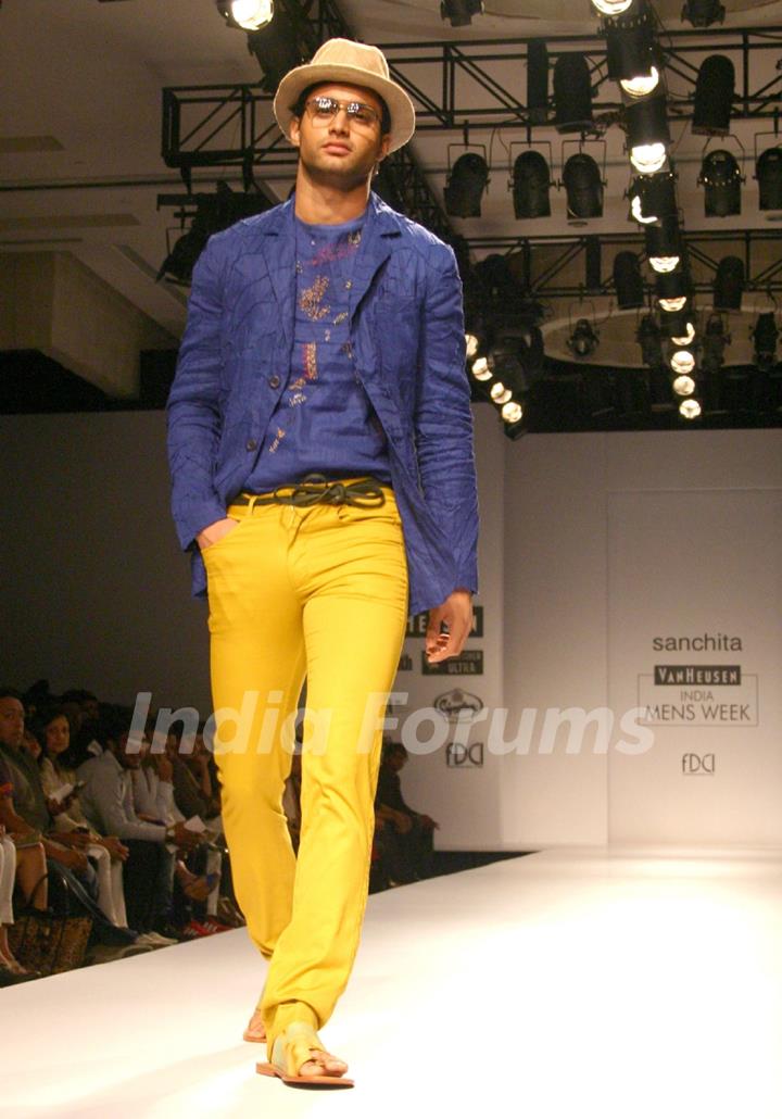 A model showcasing designer Sanchita's creation at the Van Heusen India Mens Week 2011, in New Delhi on Saturday. .