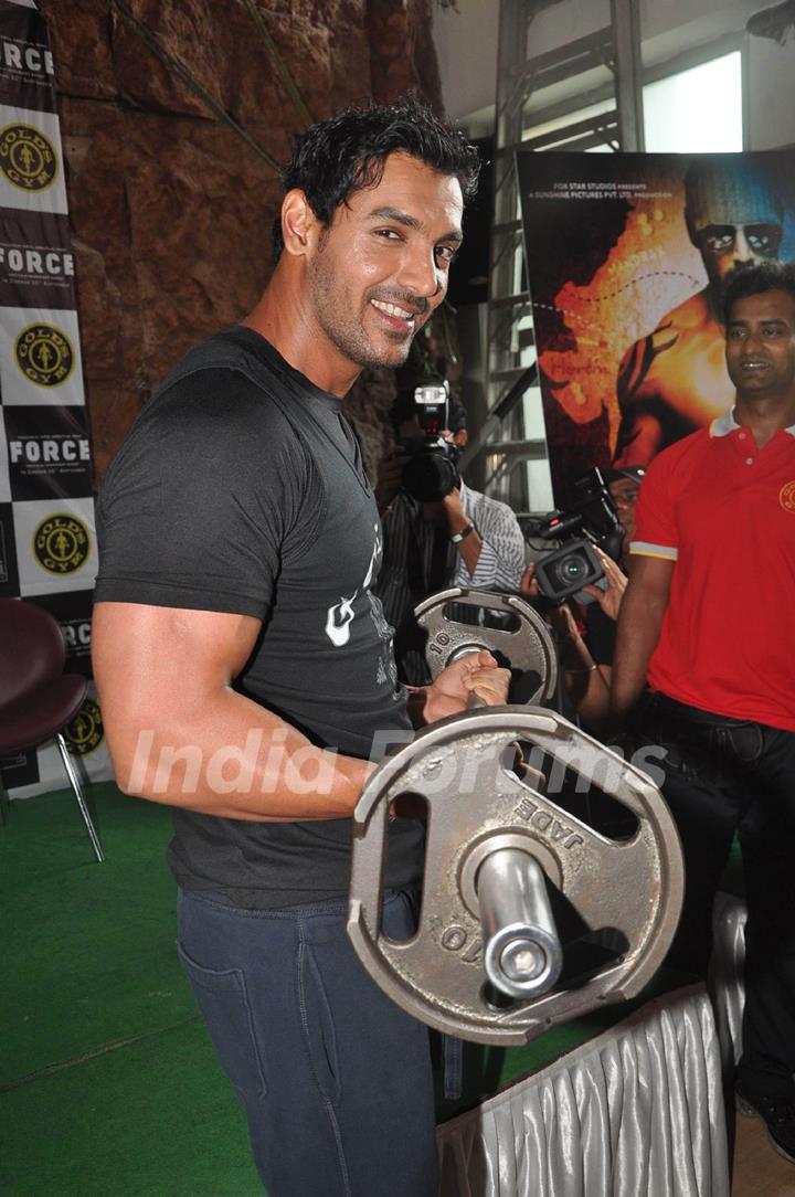 John Abraham promotes his film Force at Gold Gym, Bandra in Mumbai