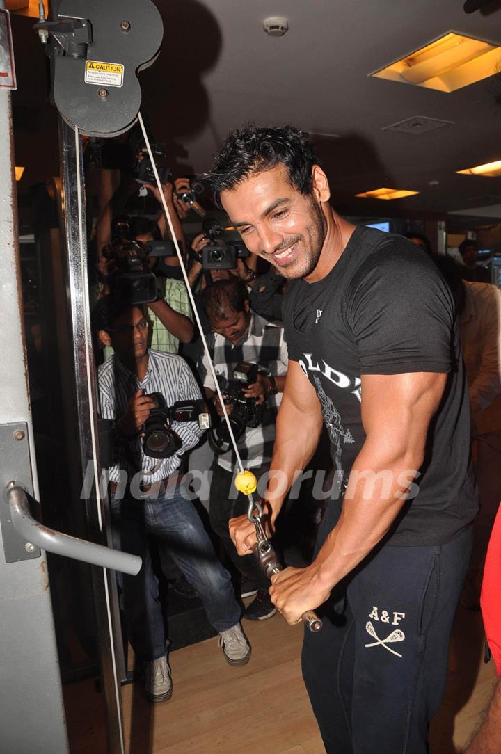 John Abraham promotes his film Force at Gold Gym, Bandra in Mumbai