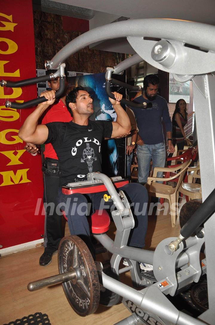 John Abraham promotes his film Force at Gold Gym, Bandra in Mumbai