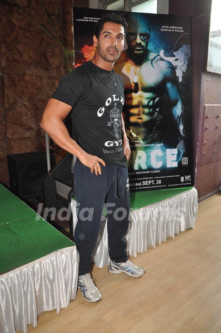 John Abraham promotes his film Force at Gold Gym, Bandra in Mumbai