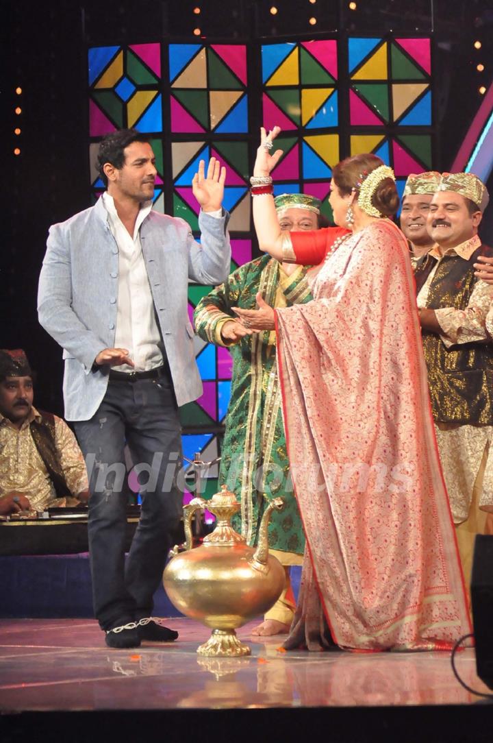 John Abraham and Kirron Kher on the sets of India's Got Talent at Film City