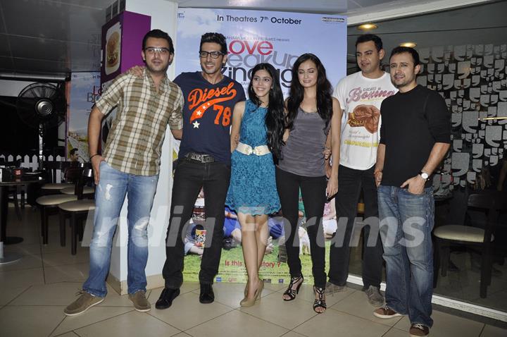 Dia Mirza, Zayed Khan and Cyrus Sahukar launch LBZ coffee at Cafe Coffee Day Bandra, Mumbai