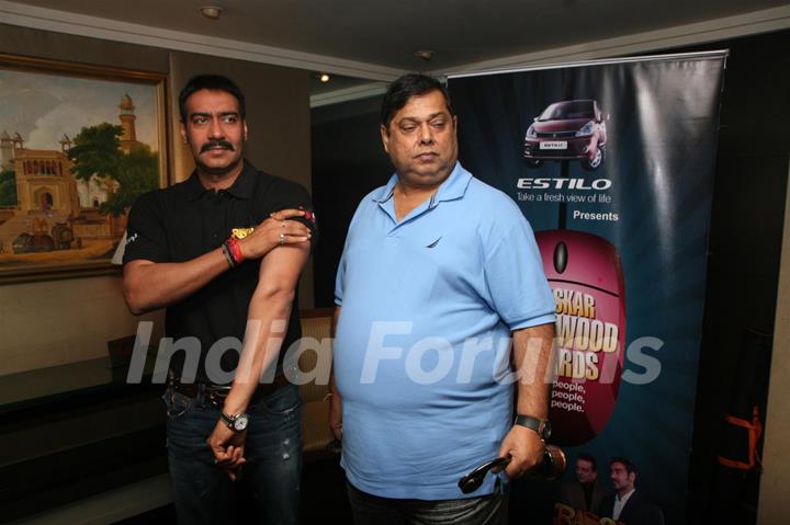 Ajay Devgn and David Dhawan at Film 'Rascals' music launch at Hotel Leela in Mumbai