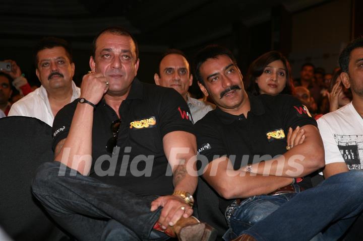 Ajay Devgn and Sanjay Dutt at Film 'Rascals' music launch at Hotel Leela in Mumbai