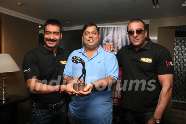 Ajay Devgn, Sanjay Dutt and David Dhawan at Film 'Rascals' unveil the Bhaskar Bollywood Awards