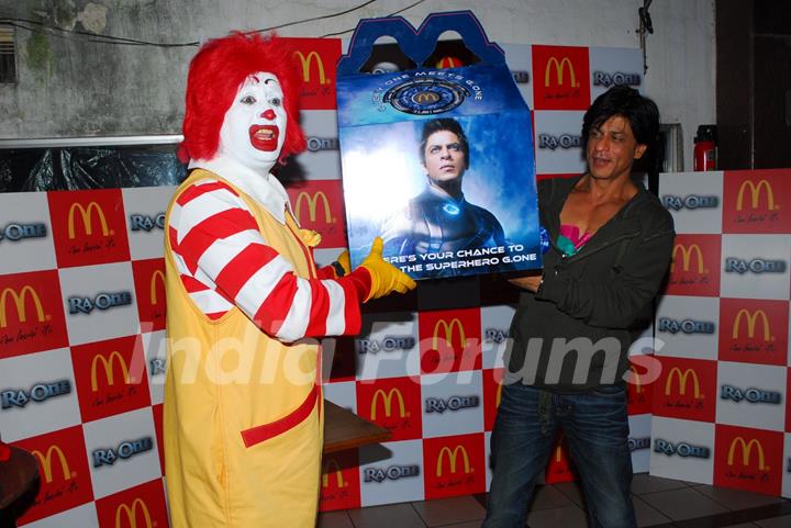 Shah Rukh Khan during the launch of McDonald’s Happy Meal contest for his  film promotion 'Ra.One' in Mumbai