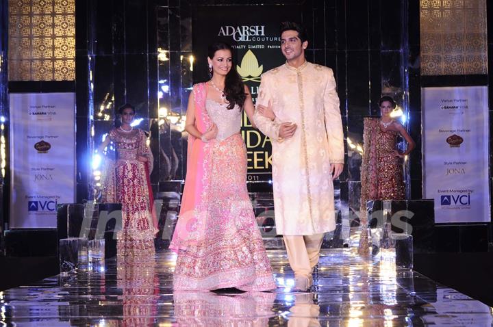 Dia Mirza and Zayed Khan walks the ramp for designer Adarsh Gill's Show at Amby Valley India Bridal Week day 2. .