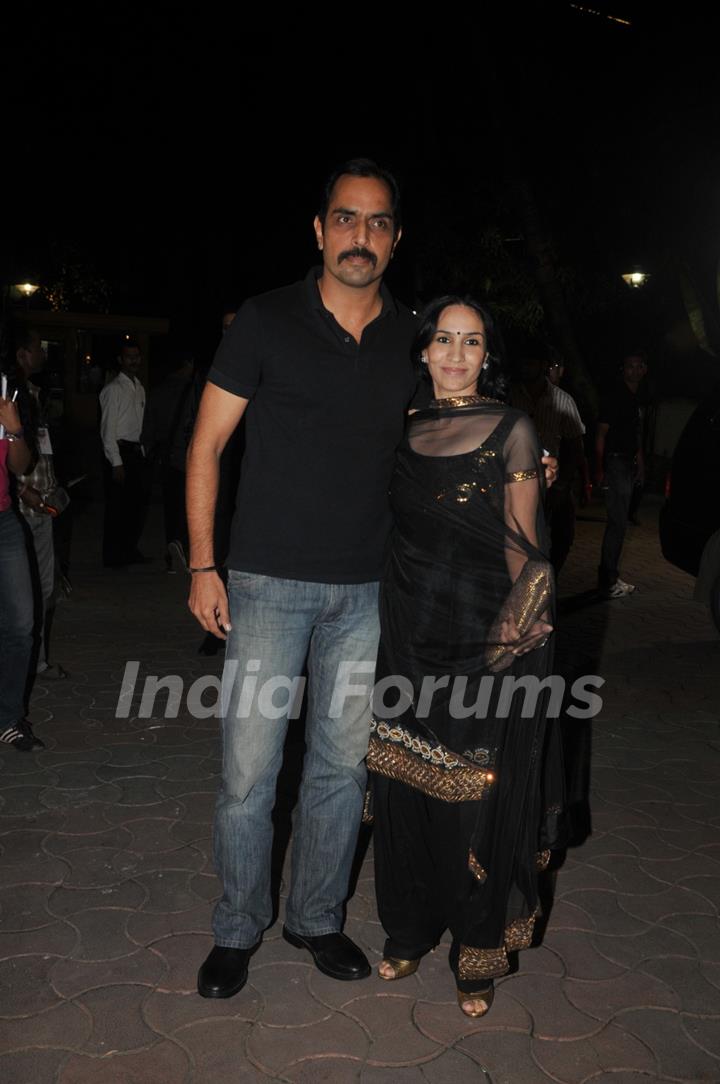 Vishwajeet Pradhan with wife at ITA Awards at Yashraj studios in Mumbai