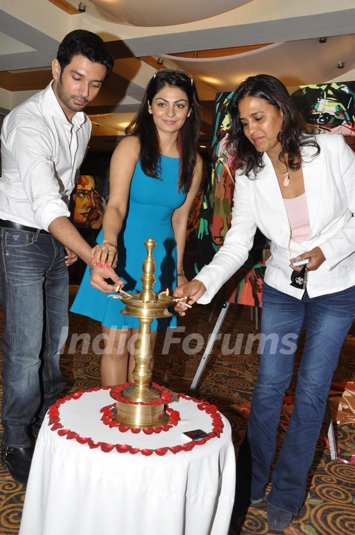 Chirag Paswan & Neeru Bajwa poses during an Art Exhibition at Vivanta by Taj in Mumbai