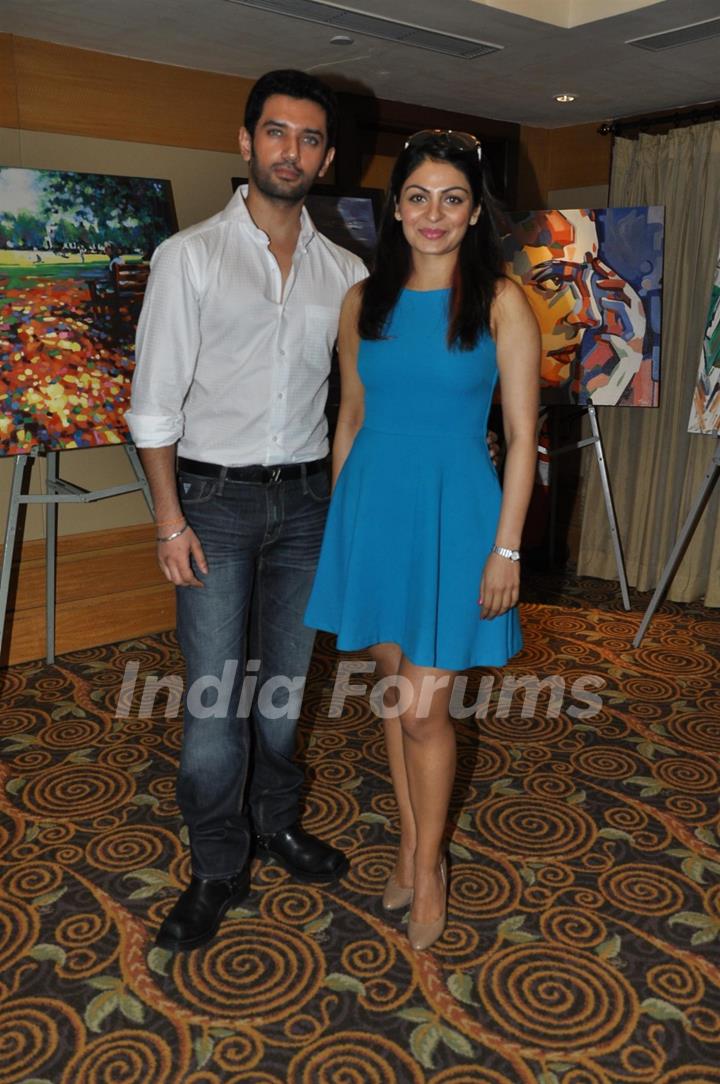 Chirag Paswan & Neeru Bajwa poses during an Art Exhibition at Vivanta by Taj in Mumbai