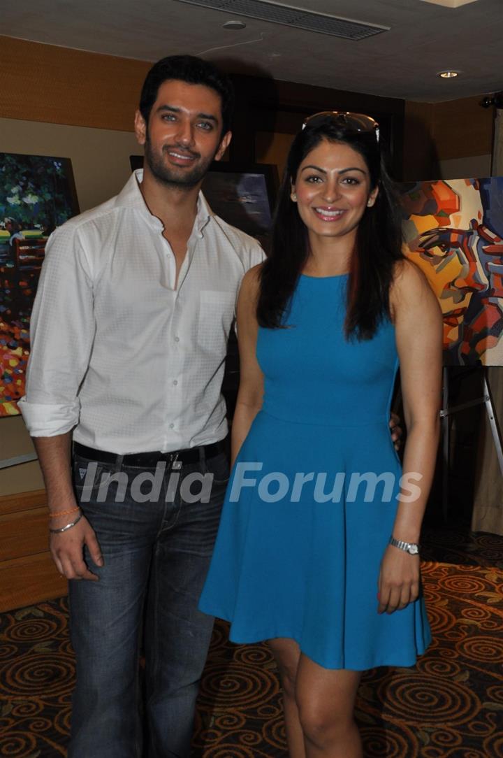 Chirag Paswan & Neeru Bajwa poses during an Art Exhibition at Vivanta by Taj in Mumbai