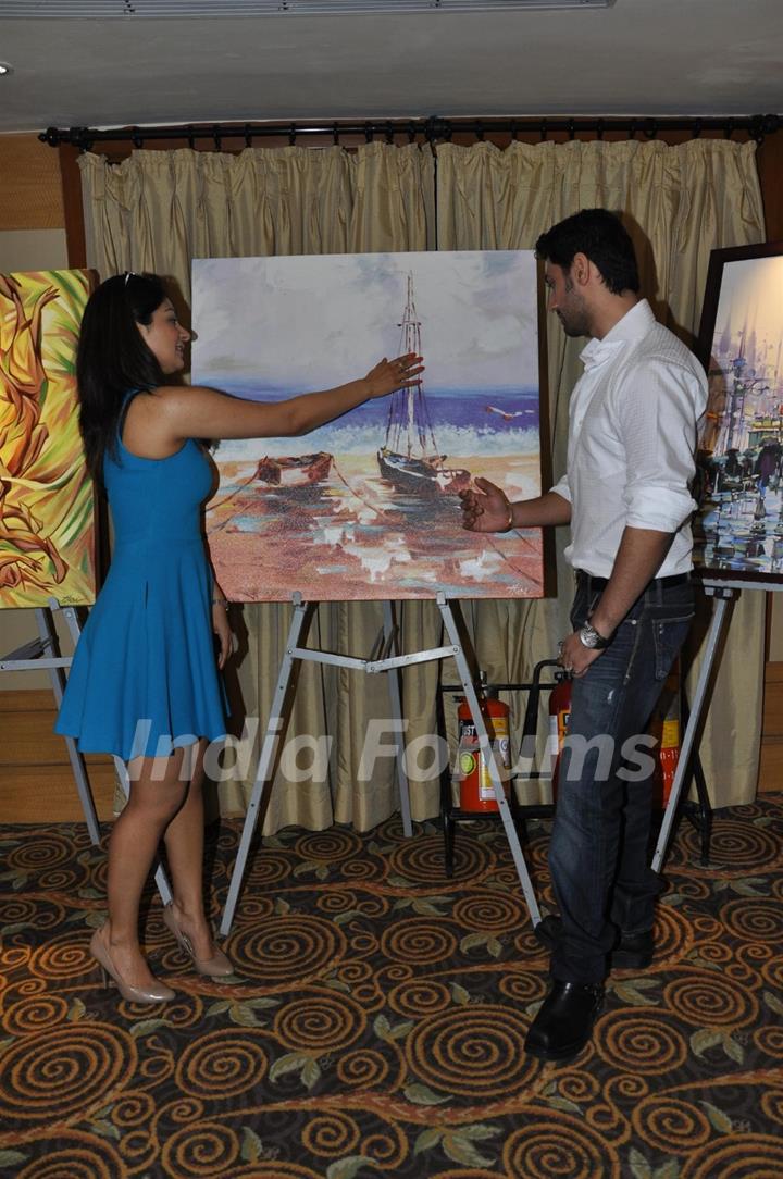 Chirag Paswan & Neeru Bajwa poses during an Art Exhibition at Vivanta by Taj in Mumbai