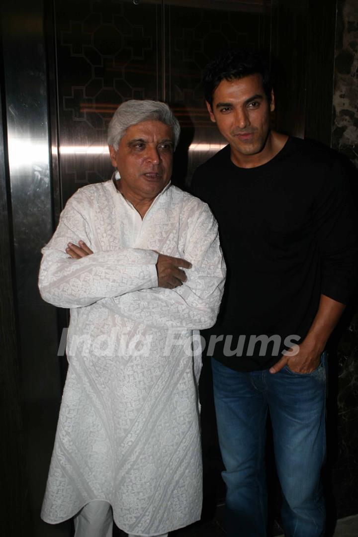 John Abraham and Javed Akhtar at Success party of 'Force' movie