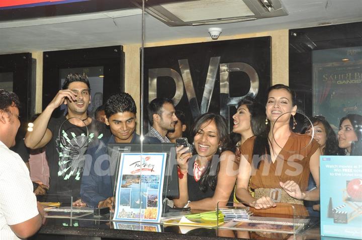 Zayed Khan, Dia Mirza with cast sales ticket of film 'Love Breakups Zindagi' at box office