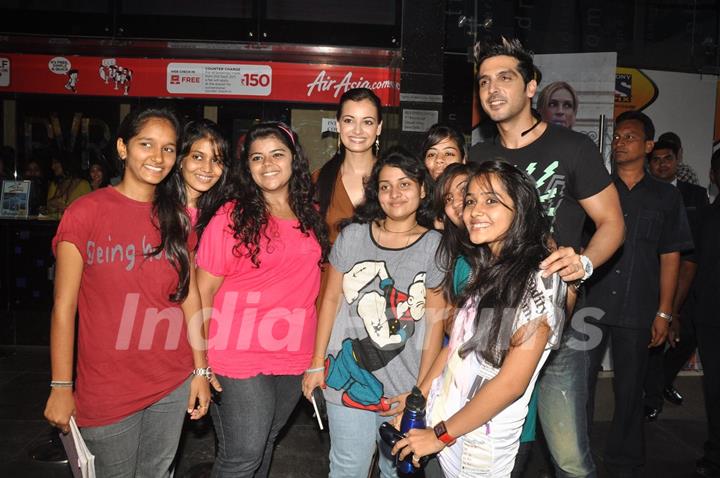 Zayed Khan, Dia Mirza with fans sales ticket of film 'Love Breakups Zindagi' at box office