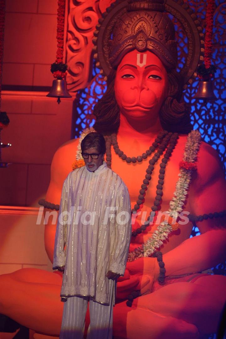 Amitabh Bachchan performs during the launch of album 'Shri Hanuman Chalisa' in Mumbai