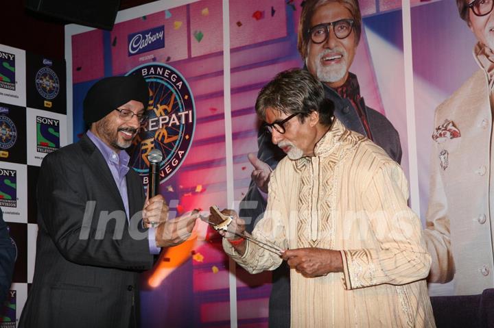 Amitabh Bachchan during the celebration of his birthday on the sets of Kaun Banega Crorepati in Mumbai