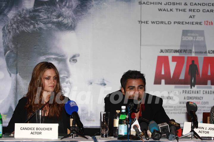 Sachin Joshi and Candice Boucher at Press Conference of film 'Aazaan'