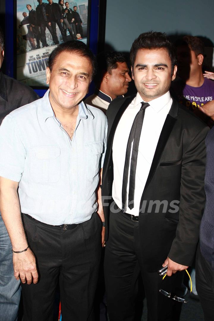 Sachin Joshi with Sunil Gavaskar at Premiere of film 'Aazaan' at the Grand Cineplex in Dubai