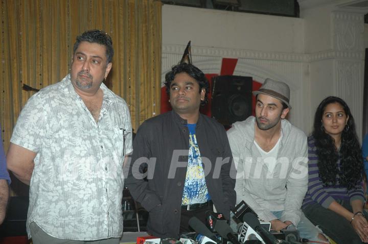 Ranbir Kapoor with A.R. Rahman for the film 'Rockstar' concert press meet at Santacruz in Mumbai