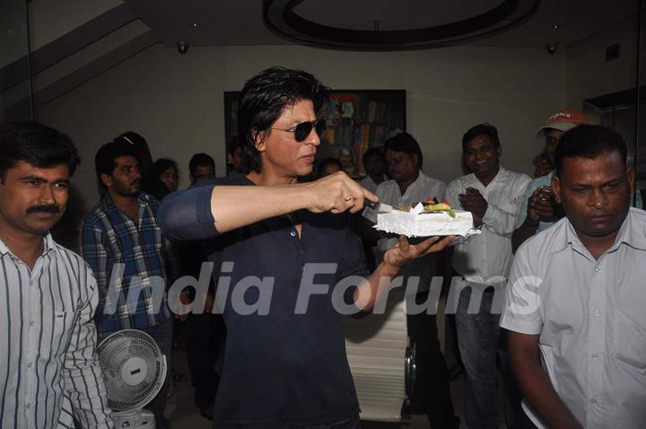 Bollywood actor Shah Rukh Khan greets fans on his 46th birthday in Mumbai Nov 2 2011. .