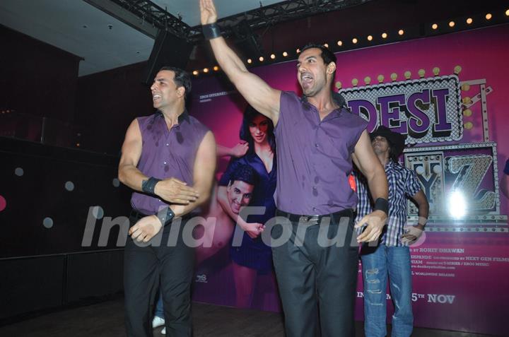 Akshay Kumar and John Abraham at Desi Boyz music launch at Enigma