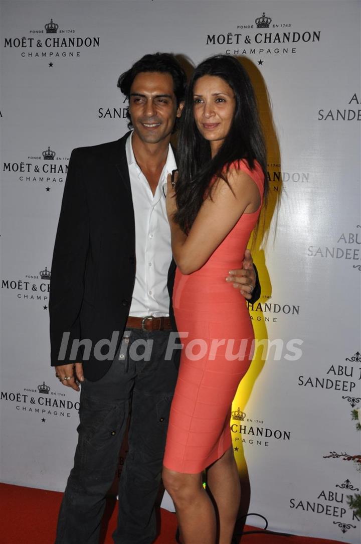 Arjun Rampal with wife grace Abu Jani and Sandeep Khosla's 25th year bash at the Grand Hyatt, Mumbai