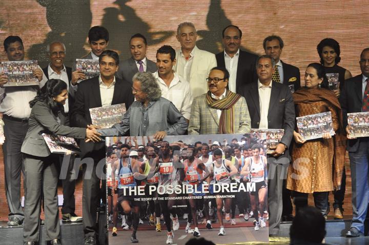 John, Rahul Bose, Dalip and Gul poses during the launch of book ‘The Possible Dream’ in Mumbai