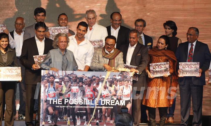 John Abraham, Rahul Bose, Dalip Tahil and Gul Panag poses during the launch of book ‘The Possible Dream’ in Mumbai