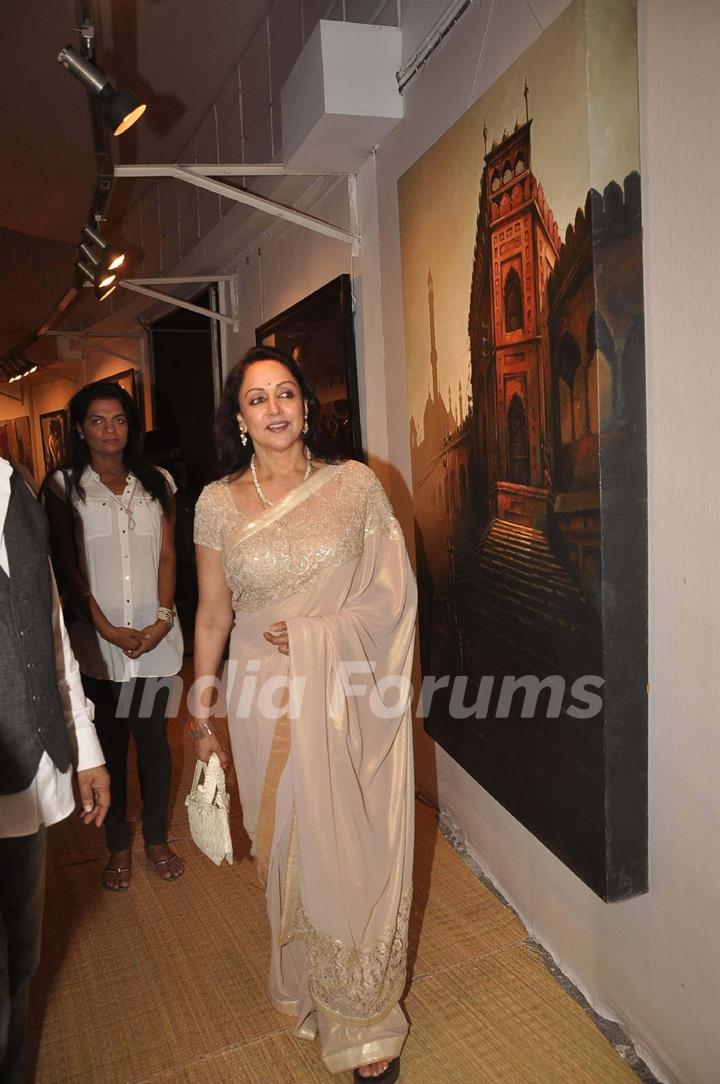 Hema Malini at Sudip Roy's art exhibition at Jehangir. .