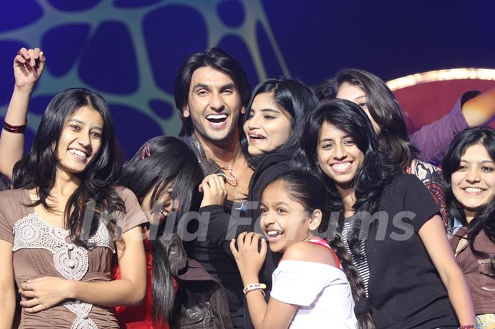 Ranveer Singh with fans at press meet of film 'Ladies vs Ricky Bahl' at Yashraj Studios in Mumbai