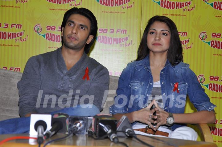 Anushaka Sharma and Ranveer Singh promote their film 'Ladies vs Ricky Bahl' at 98.3 FM Radio Mirchi studio