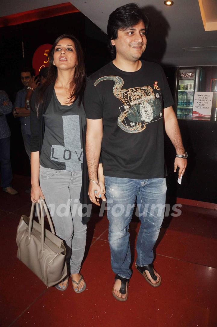 Sonali Bendre with husband Goldie Behl at the premiere of film &quot;Land Gold Women&quot; at Cinemax