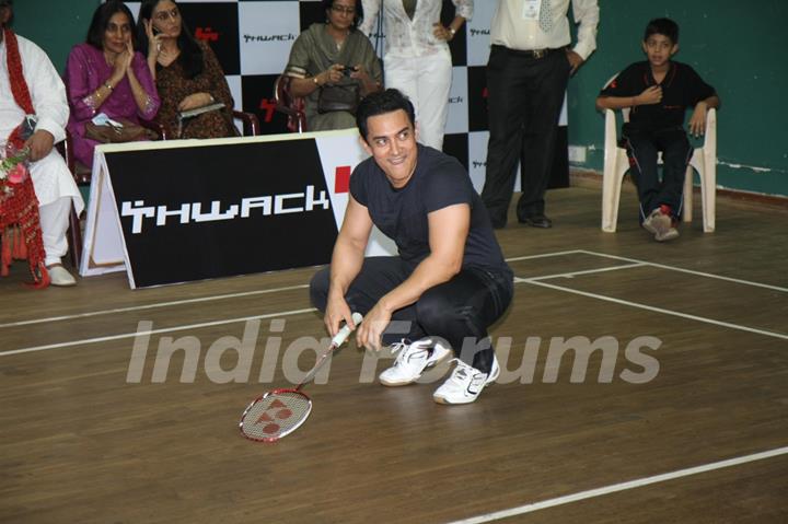 Aamir Khan play an exhibition match at launch of 'PULLELA GOPICHAND'Book in Mumbai