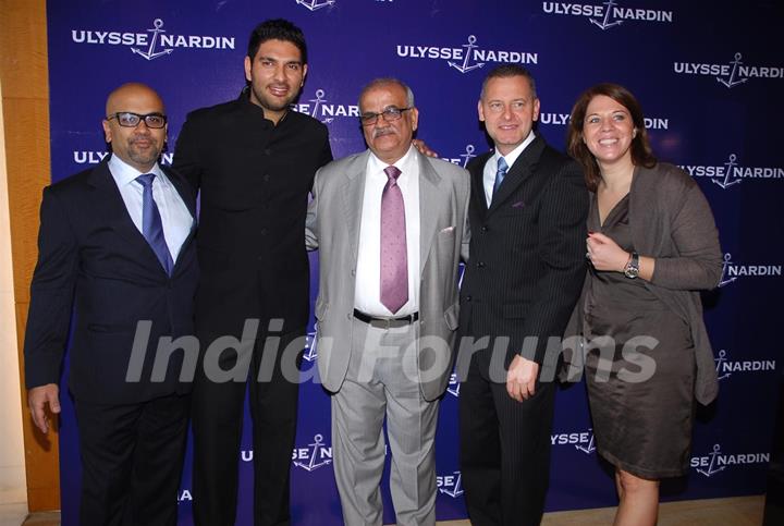 Indian cricketer Yuvraj Singh poses during the unveiling of 'Ulysse Nardin' limited edition watches in Mumbai