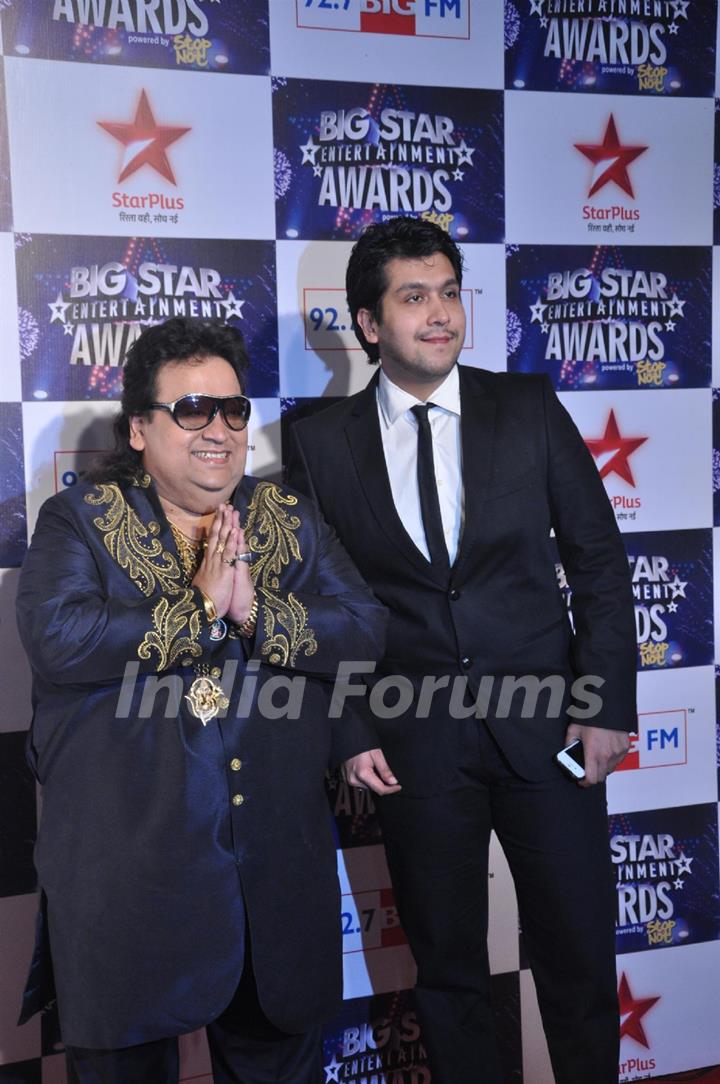 Bappi Lahiri with son Bappa at Big Star Entertainment Awards at Bhavans Ground in Andheri, Mumbai