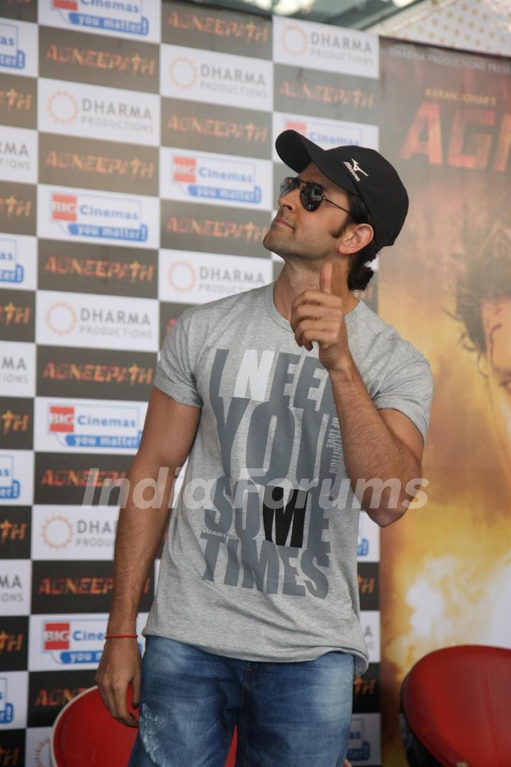 Hrithik Roshan gestures during the promo launch of film 'Agneepath' in Mumbai