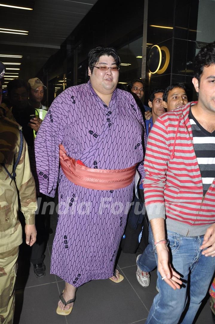 Japanese Sumo Wrestling Champion Yamamotoyama arrives from Japan at Mumbai International Airport to participate in Bigg Boss Season 5