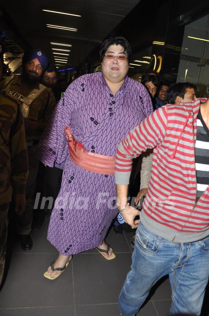 Japanese Sumo Wrestling Champion Yamamotoyama arrives from Japan at Mumbai International Airport to participate in Bigg Boss Season 5