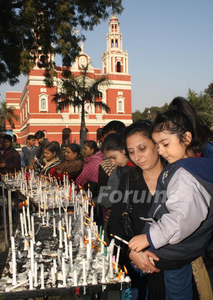 Devotees at the Sacred Heart Cathedral in New Delhi on the eve of Christmas