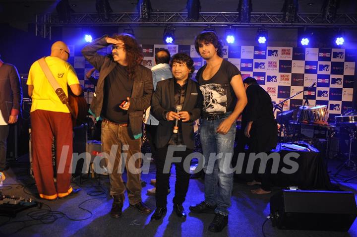 Sonu Niigam, Hariharan during the release of Kailash Kher's new album &quot;Kailasha Rangeele&quot; in Mumbai