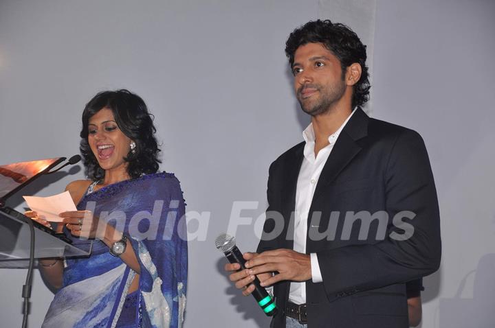 Farhan Akhtar and Mandira Bedi at Omron press meet, Four Seasons